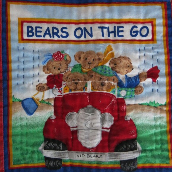 Vintage Handmade Handsewn Bears On Go Micky Mouse Double Sided Cotton Quilt - Picture 8 of 16